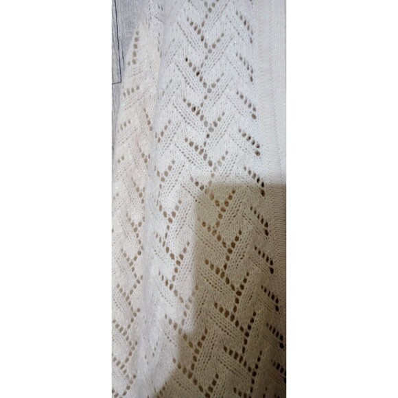 Susan Graver Cardigan Open Front Sweater White‎ w/ Silver Metallic Sparkle Large - Picture 4 of 6
